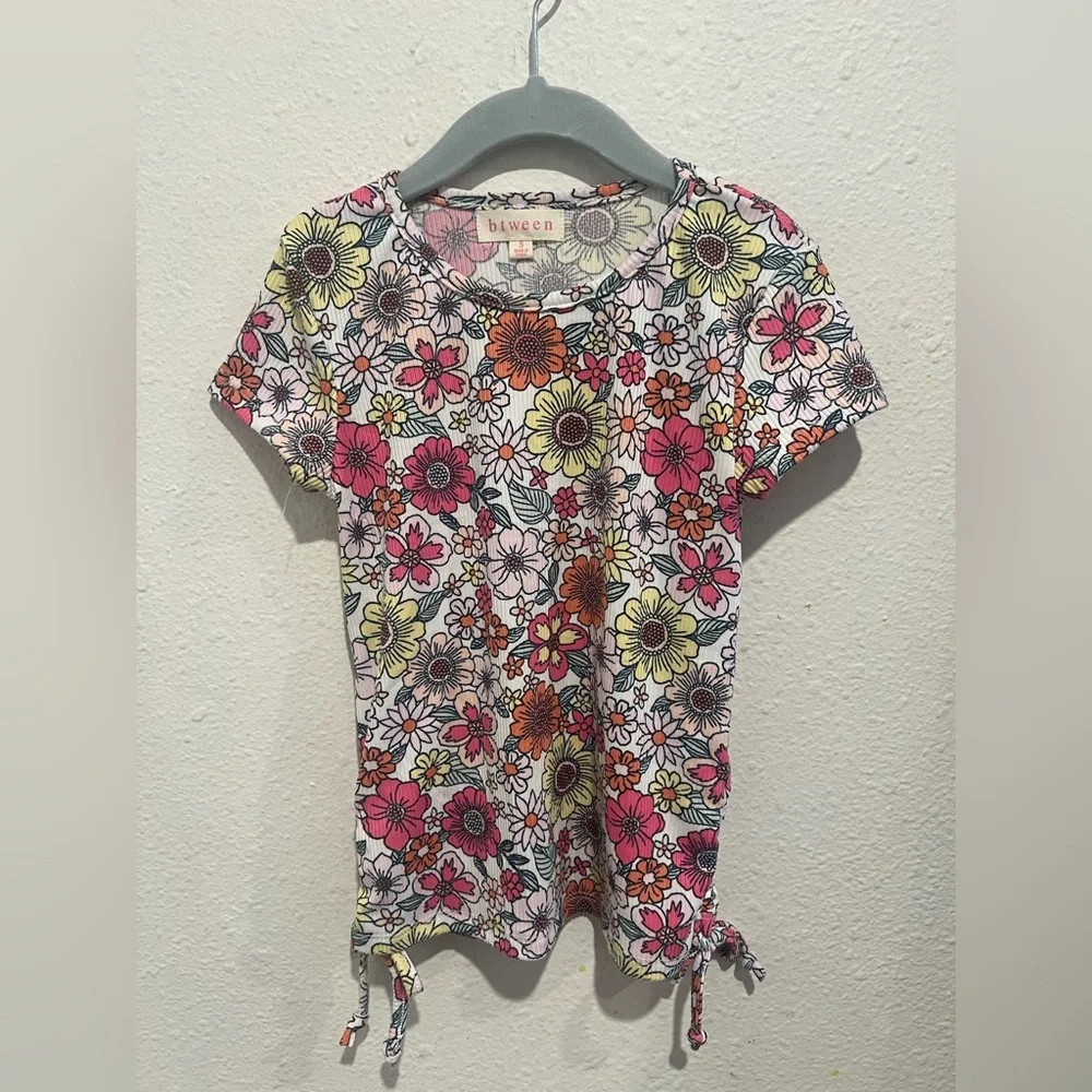 btween Kids Floral T-Shirt - Pink and Orange